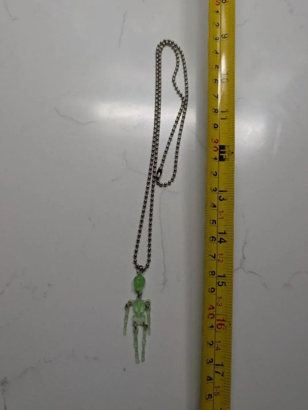 Halloween Large Vintage Articulated Green Skeletor Pendant Necklace